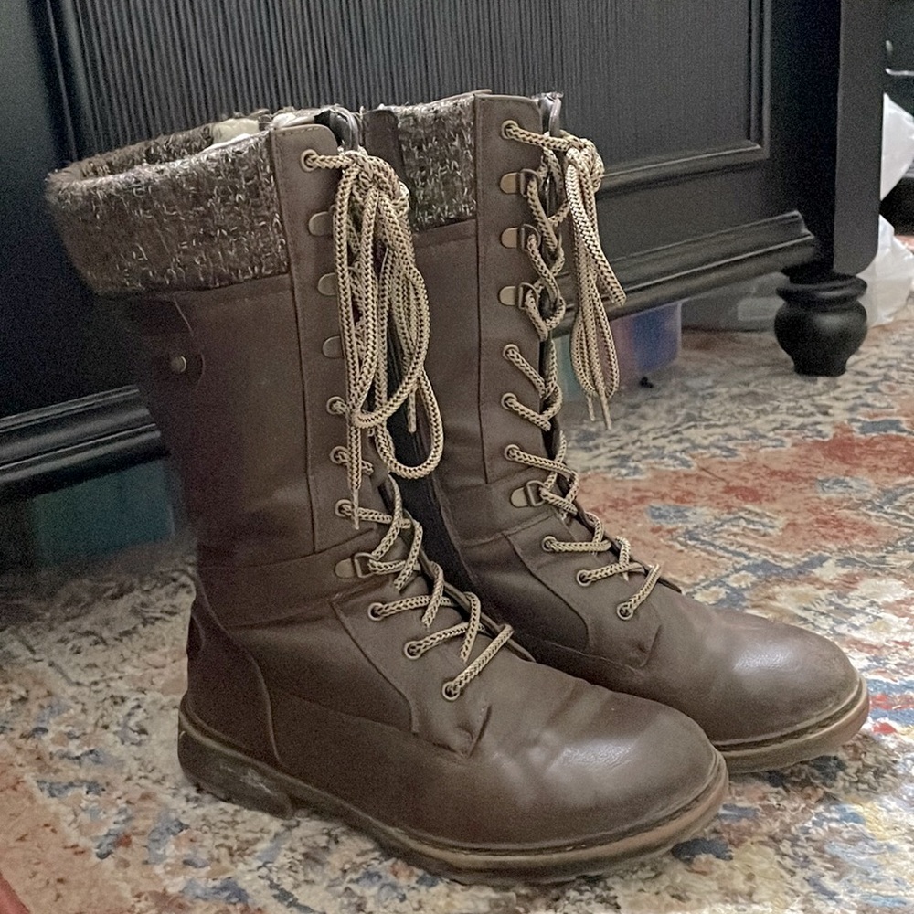 Brown Leather Lace Boots